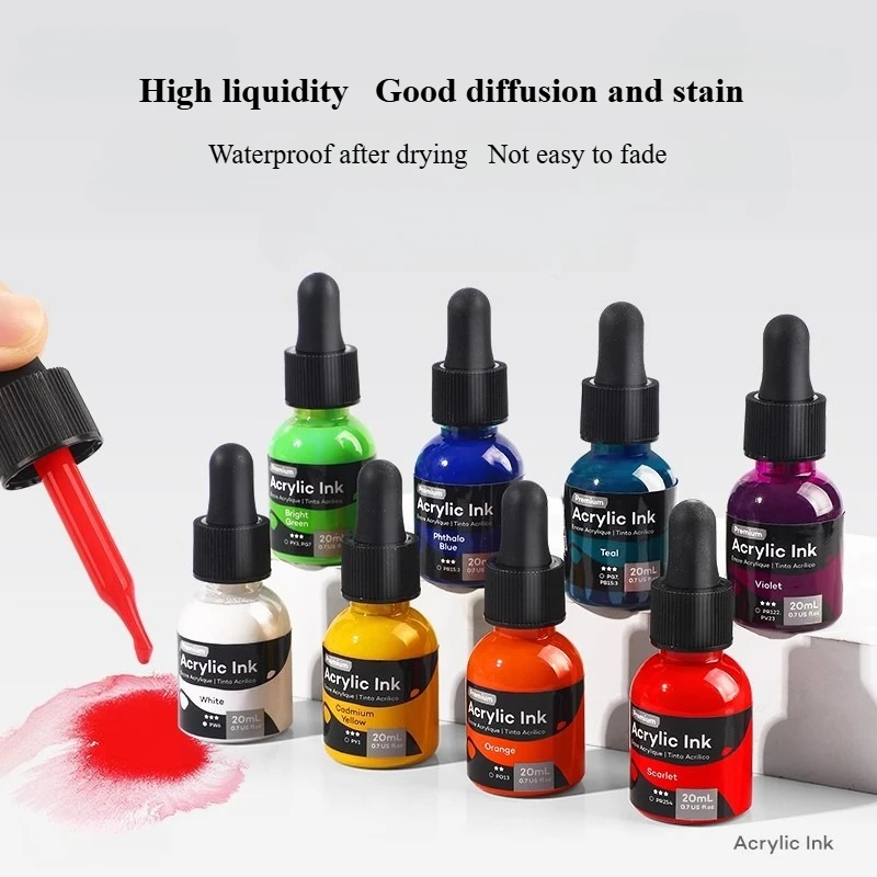 6/12 Color 20ml Acrylic Ink Bright Colors Not Easy To Fade Stackable Colors for Painting Graffiti Handmade DIY Decoration
