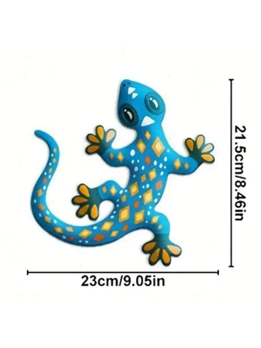 POSIGLOWTH Hand-Painted Metal Gecko Wall Art Decor - Iron Lizard Outdoor Hanging Decorations for Garden Yard Patio Balcony (1pc)