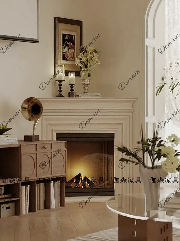 BJ American Solid Wood Corner Fireplace Light Luxury Simulation Fire Fireplace Decorative Cabinet Retro Corner Fireplace Cabinet