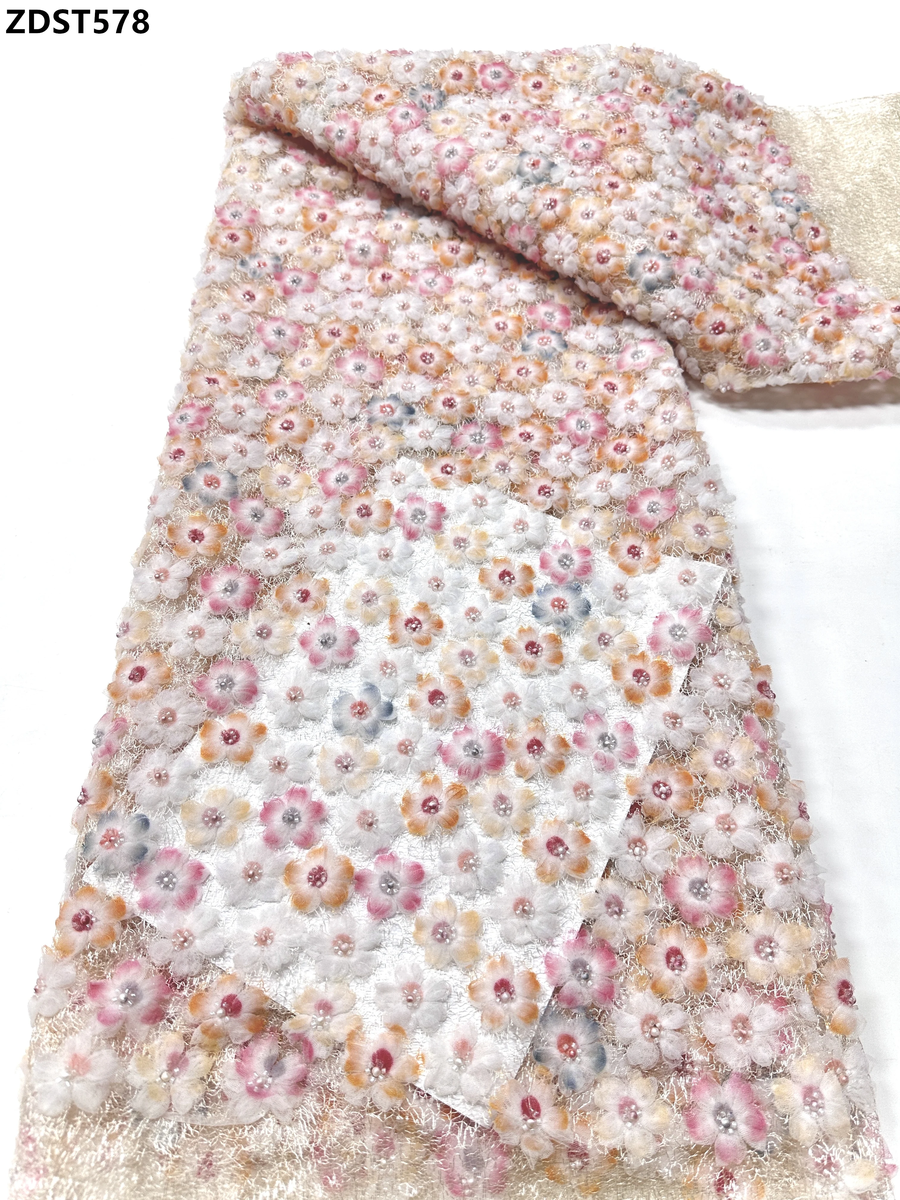 Luxury European Bridal Flowers Lace Fabric with African Beads And Sequins Elegant French Lace for Nigerian Wedding Groom Party