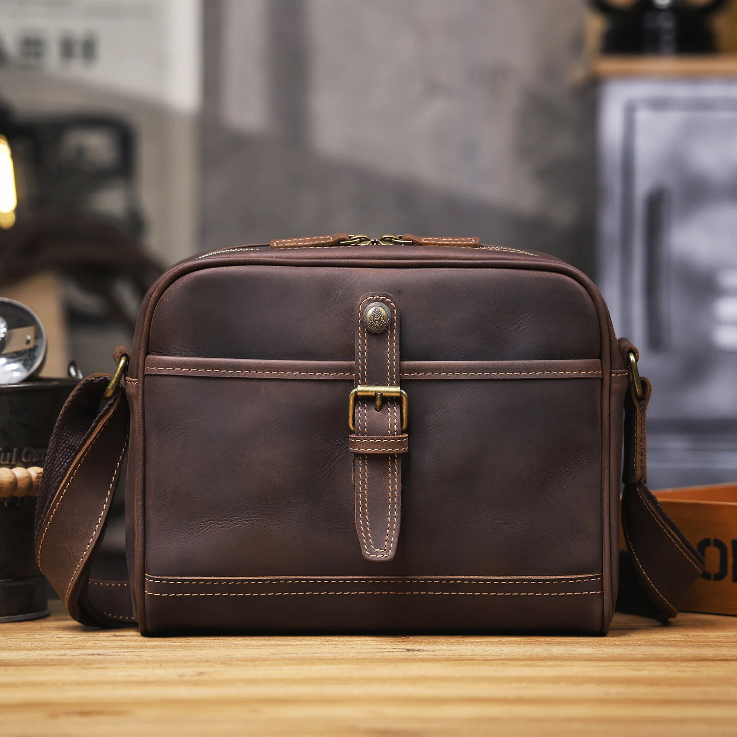 

organizers designers handmade genuine leather men's shoulder bag vintage luxury real crazy horse cowhide work crossbody bag