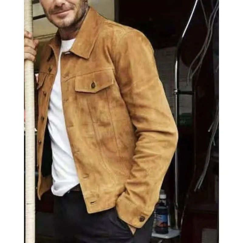 Men Gents Brown Tan Suede Leather Shirt with Jeans Shirt Jacket Men Mens Jacket