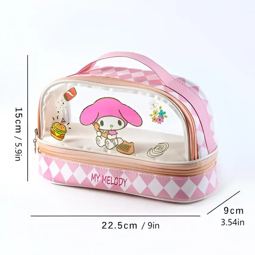 Cinnamoroll & Kuromi Klarer 2-lagiger Organizer – Kosmetiktasche mit großem Fassungsvermögen für Schule/Toilettenartikel, wasserdichte Aufbewahrungstasche