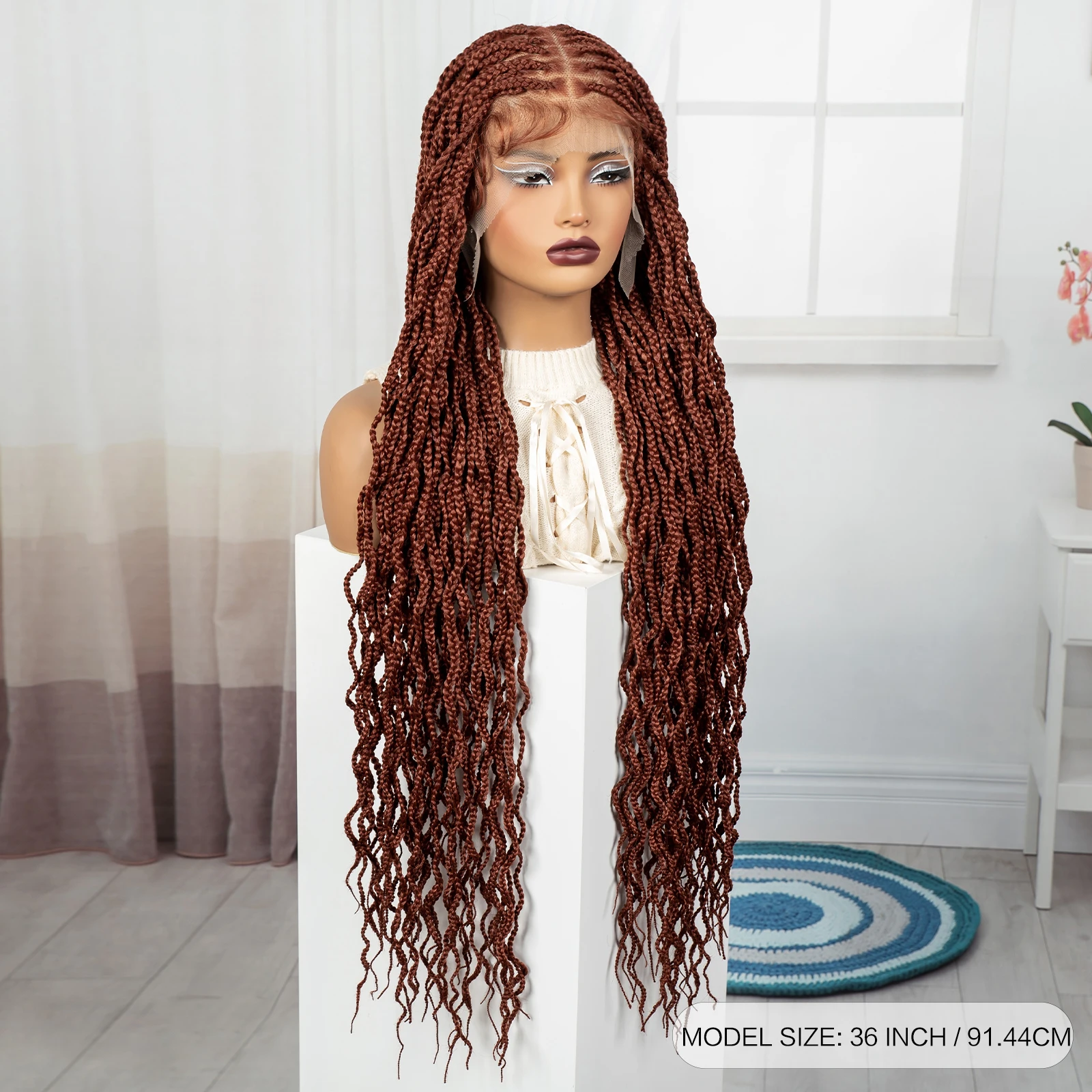 36Inch Full Lace Twisted Braided Wigs 350# Ginger Orange Synthetic Knotless Box Braided Lace Front Wigs with Baby Hair for Women