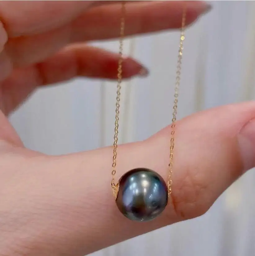 

HUGE 10-11MM 11-12mm SOUTH SEA TAHITIAN GENUINE BLACK PEARL WAY TH PENDANT NECKLACE
