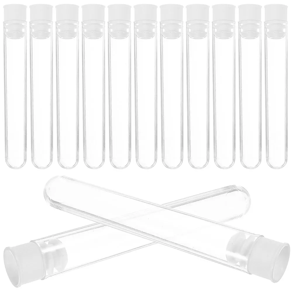 100 Pcs Laboratory Tube Test Tubes Clear Plastic Storage Transparent with Caps
