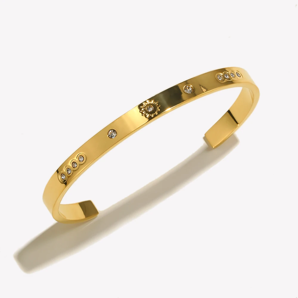 E.B.belle Dotted Zircon Buckle Bracelet Water Resistant 316L Stainless Steel Bracelet for Women 18K Gold Plated Jewelry
