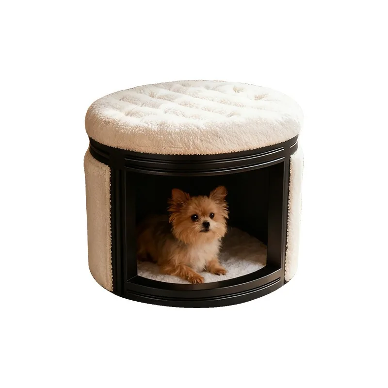 

Vintage style solid wood pet furniture cat and dog rest nest small dog sleeping dog kennel cat bed lamb wool stool