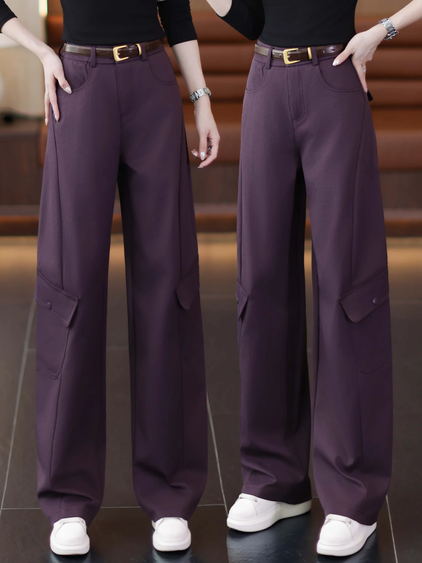 American Retro High Waist Straight Leg Work Pants Women's Casual Trousers Spring Autumn New Style Multi Pocket Wide Leg Pants