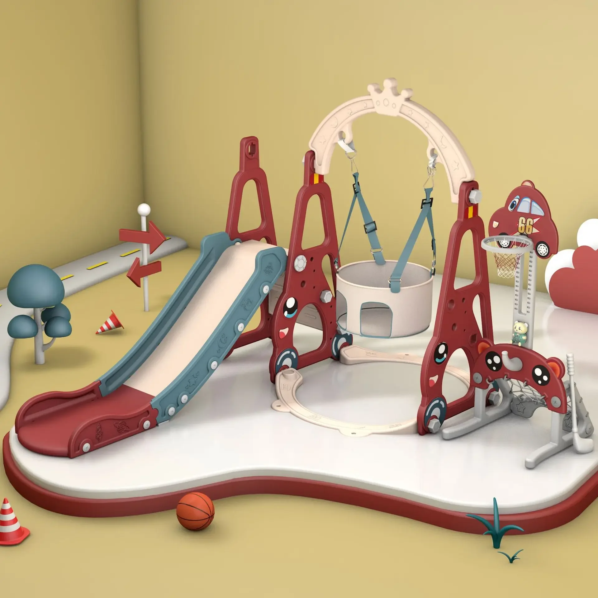 Sala de juegos, parque infantil deslizante de plástico, juguetes de plástico para niños, parque infantil interior de plástico para bebés, juego de columpio y tobogán para niños pequeños