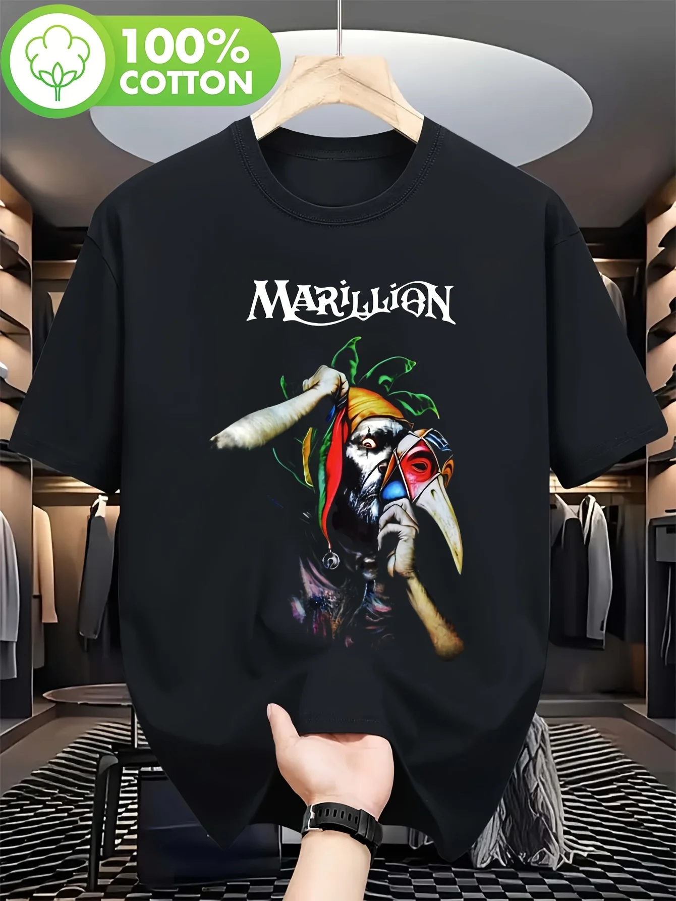 VTG Marillion Band Logo  Fish Pattern T-shirt Casual Shirt Iconic Album Cover Design Ideal Choice for Spring and Autumn Seasons