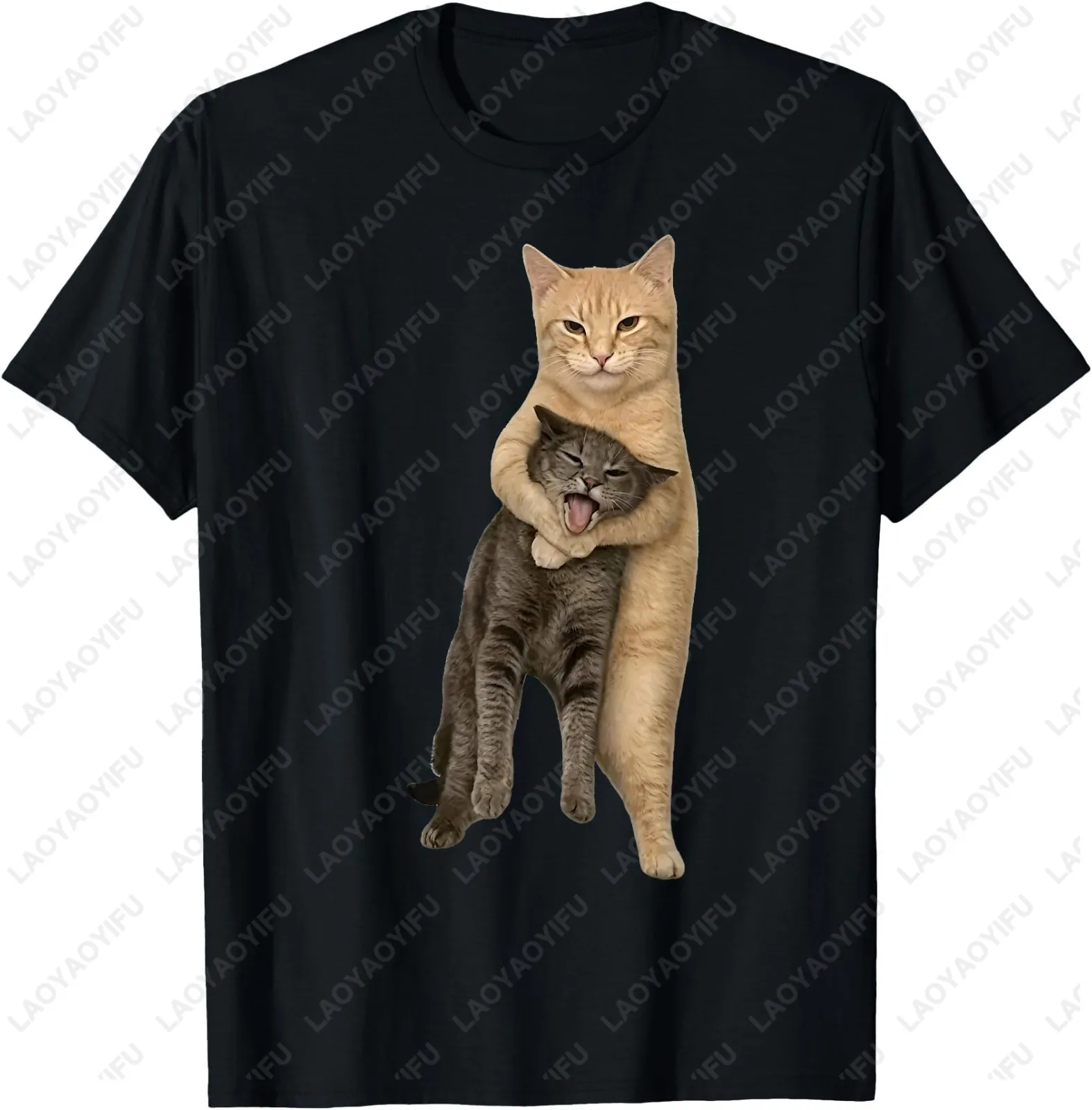 Orange Cat Tight Embrace Funny Choking Cat Meme T Shirt Fashionable Casual Short-sleeved Men's Shirt Unisex T-shirt