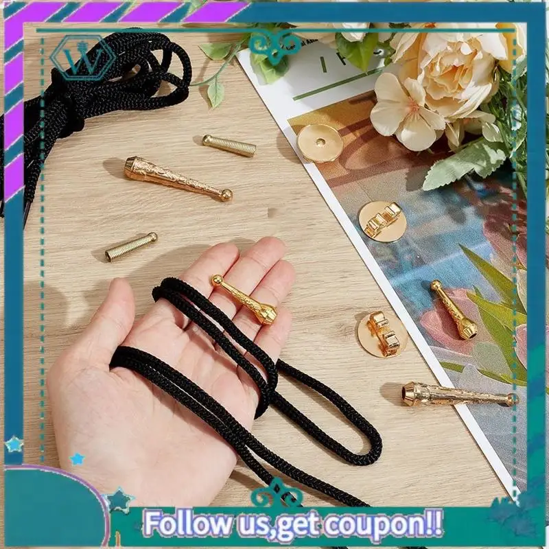 

Premium Bolo Tie Finding Kit, Silver Bolo Tie Tip Buckle Replacement With Cord End 3Pcs Round Slides Pack 3 Strands Nylon Cord