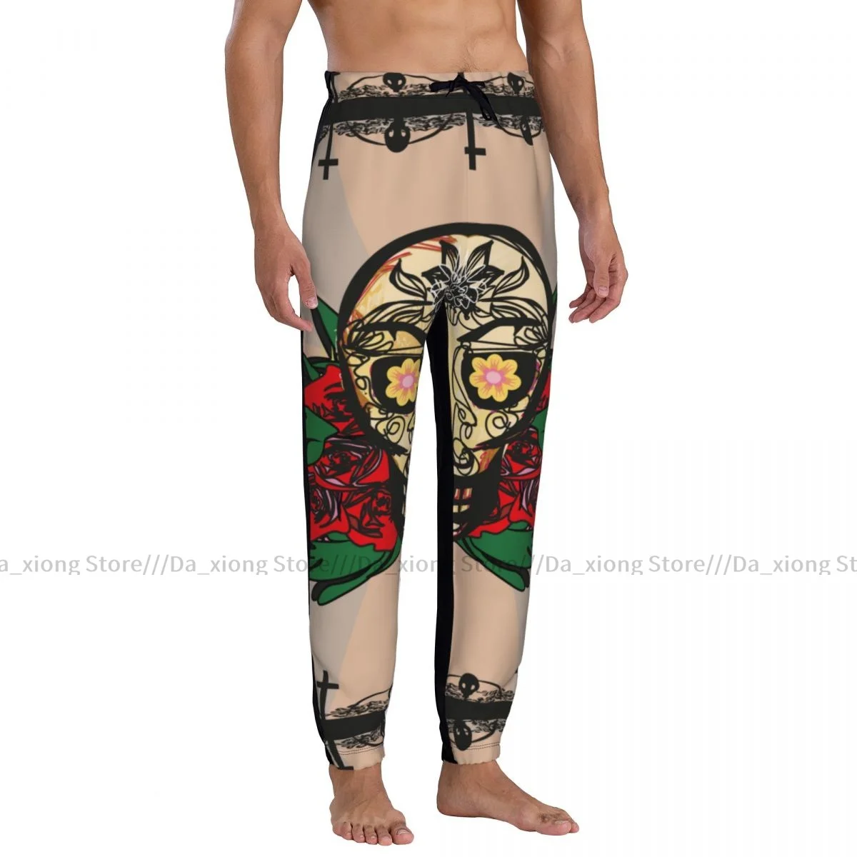 Pantalones de correr informales para hombre, calaveras de azúcar con rosa mística mexicana romántica, pantalones de gimnasio para Fitness, pantalones de chándal para exteriores