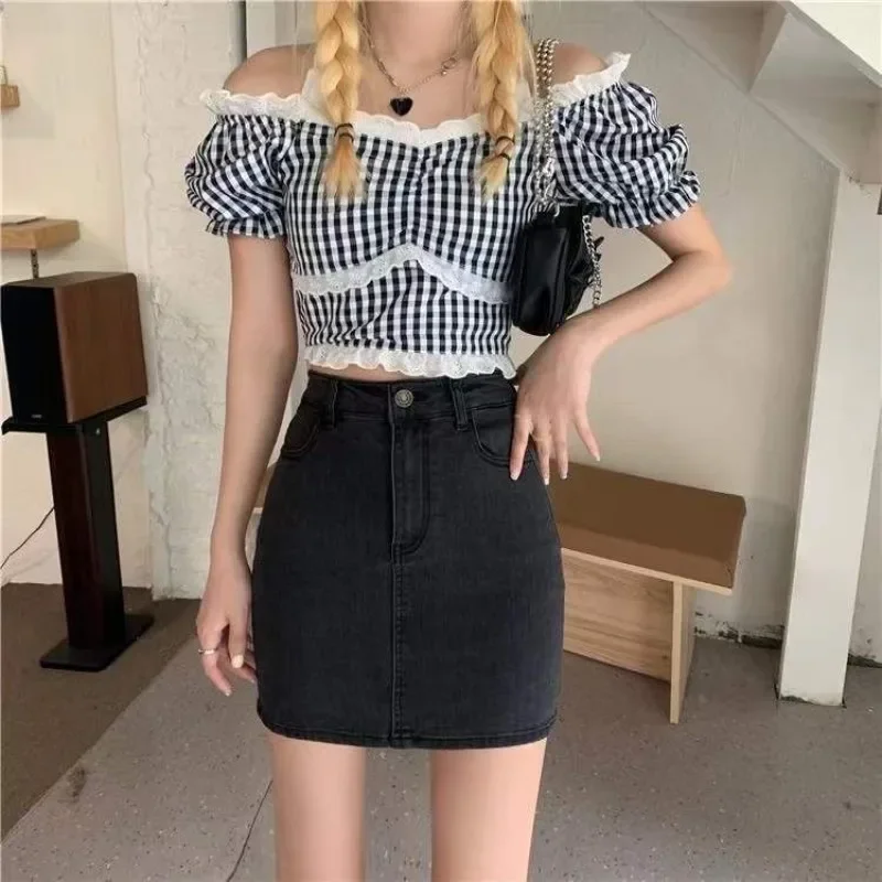 

Женские джинсовые юбки миди с высокой талией Gyaru Aesthetic 2025 Trend New in A Line Стильная дешевая летняя женская джинсовая юбка Harajuku V