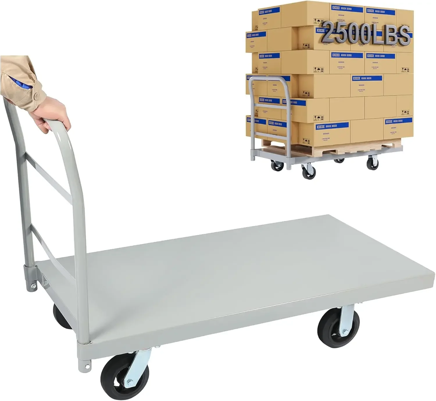 Platform Truck Flat Push Cart, 2500LBS Weight Capacity, Dolly Heavy Duty Hand Trucks with 360 Degree Swivel Rubber Wheels