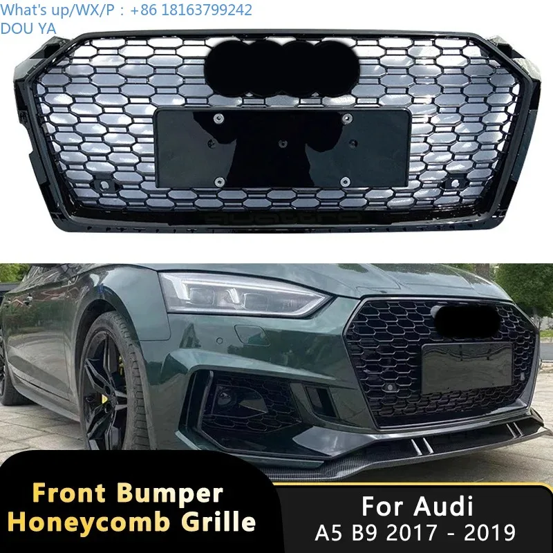 

Front Bumper Grille For Audi A5 B9 2017-2019 S5 RS5 Style Gloss Black Racing Upper Grill Quattro Honeycomb Mesh Car Accessories