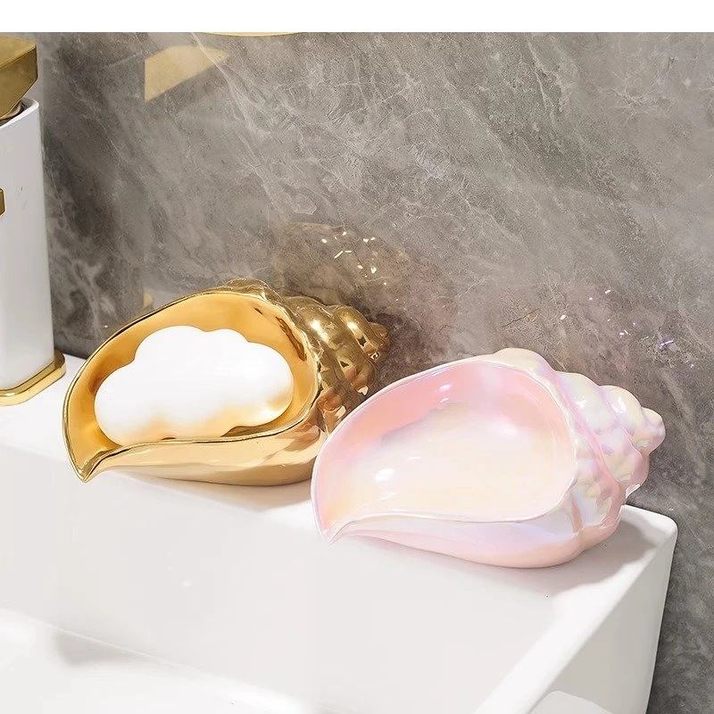 

Electroplated Ceramic Soap Dish Bathroom Drainage Storage Rack Container Soaps Box Household Items