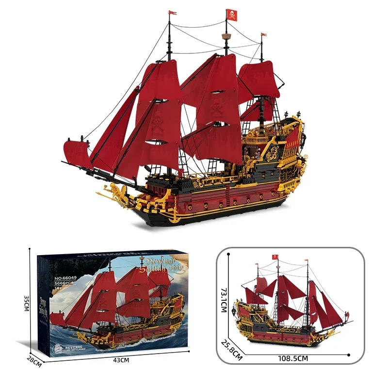 5600PCS Rot Piraten Schiff Bausteine Rache Segeln Schiff Modell Ziegel Desktop Dekorationen Kinder DIY Spielzeug Urlaub Geschenke