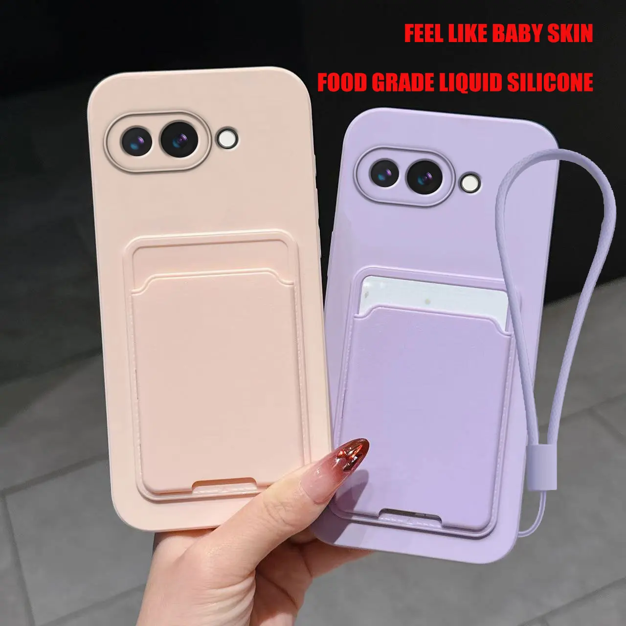Casing untuk Google Pixel 9a Tempat Kartu Silikon Cair Penutup Kulit Ponsel Lembut Pixel 9 Pro XL Dompet Saku Belakang Tahan Benturan Funda