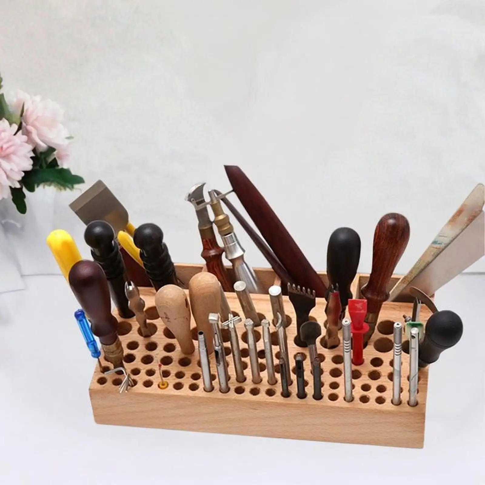 Leather Craft Tool Rack Wooden with 4 Slots Portable Punching Tools Accessories Leather Working Versatile Home Storage Stand