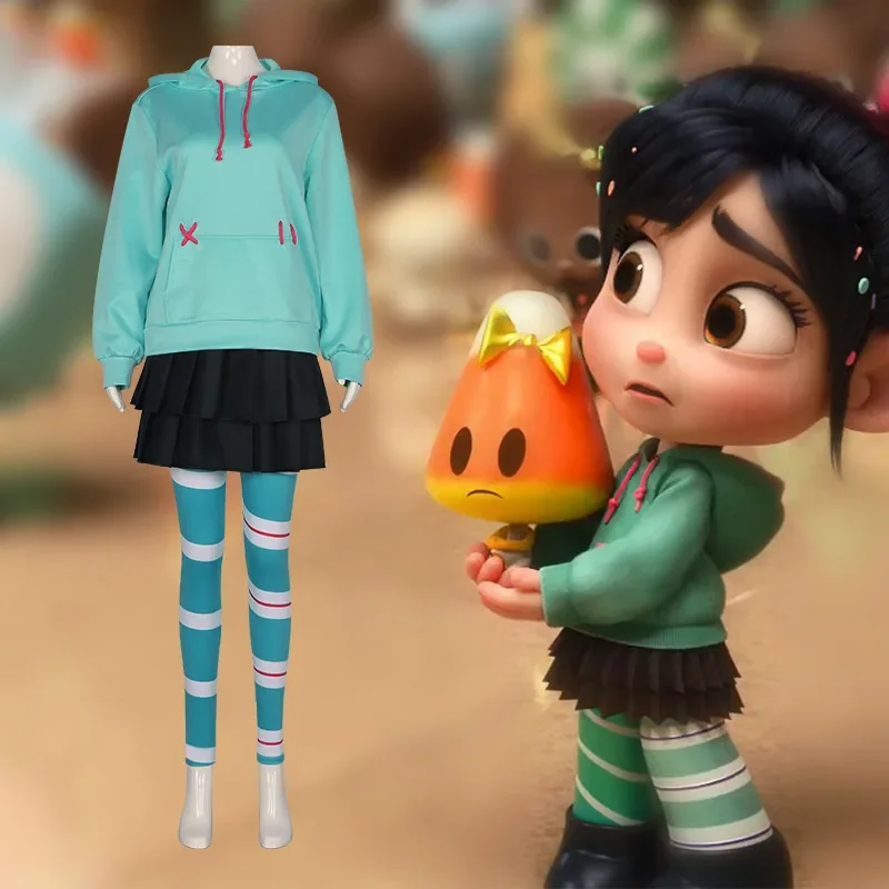 

Anime Vanellope Von Cos Schweetz Cosplay Costume Wreck It Cos Ralph Suit Pants Halloween Outfits Clothes for Women Men Party