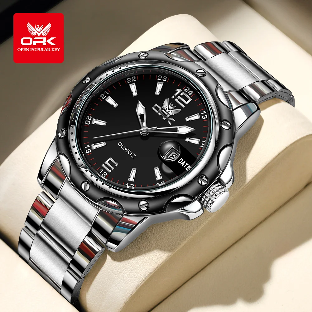 OPK 6026 Herenhorloge Luxe Origineel Heren Quartz Horloge Roestvrij Staal Leer Waterdicht Lichtgevende Automatische Datum Herenhorloge Reloj