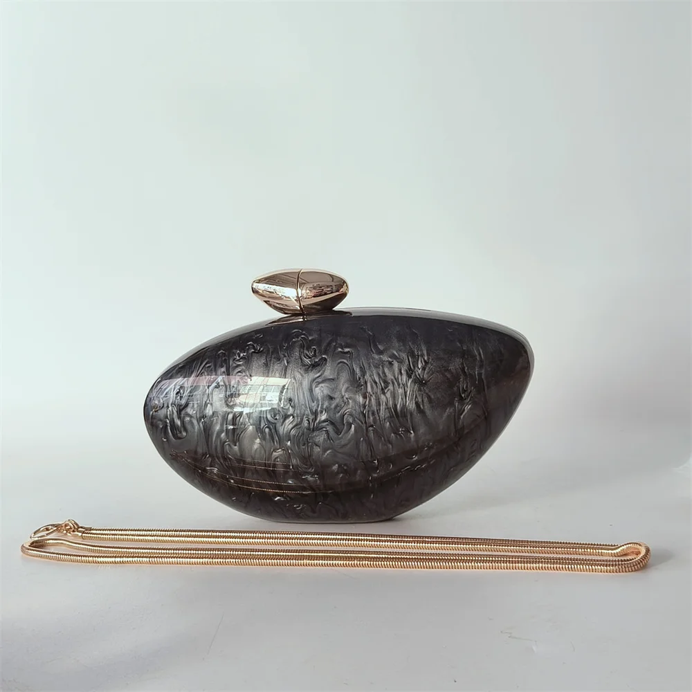 wowFur Shell Marble Acrylic Clutch Brown 10
