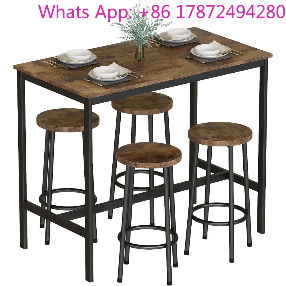 Dining Table Set for 4-5pcs Kitchen Counter with Bar Stools, Sturdy Metal Frame