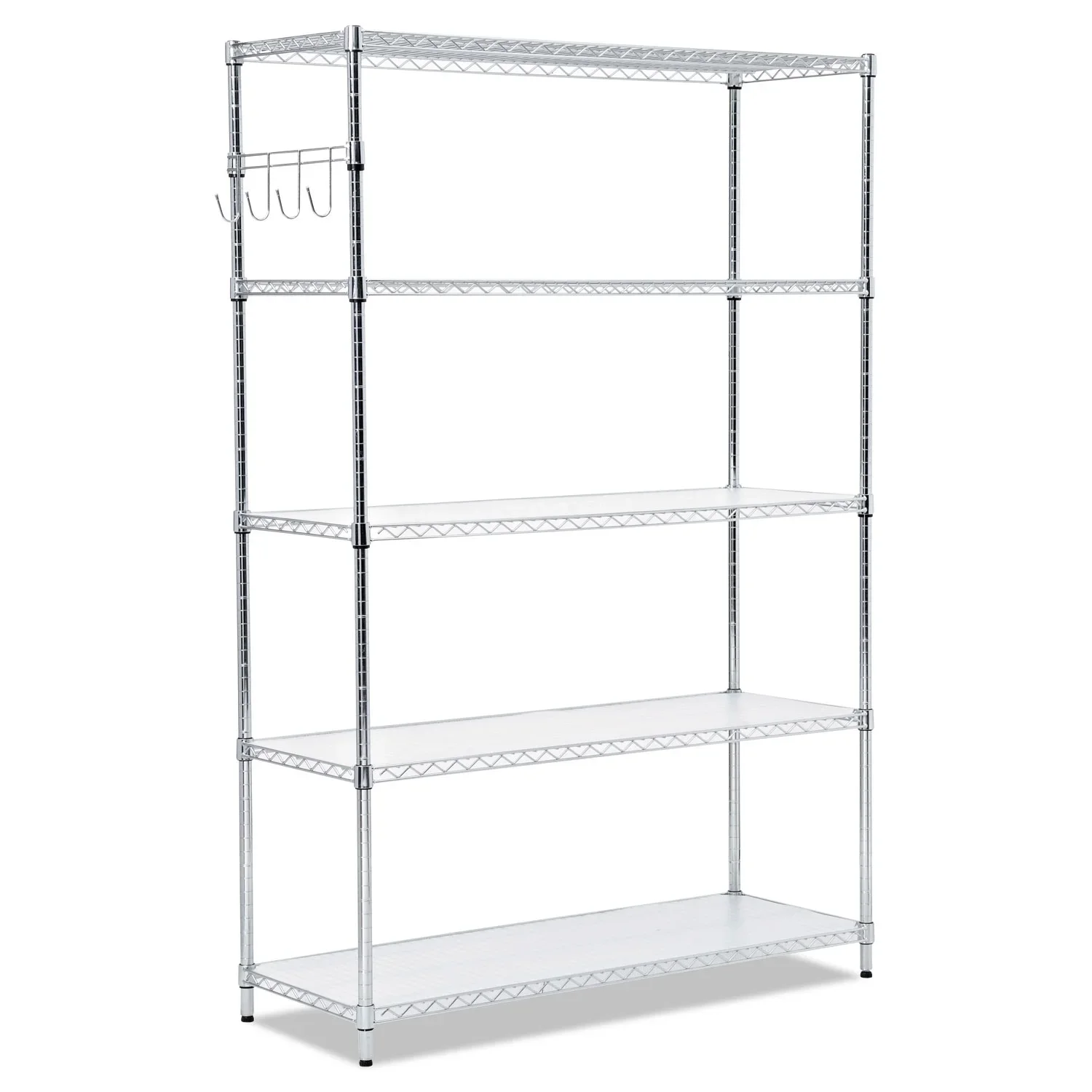 5-Shelf Wire Shelving Kit with Casters and Shelf Liners, 48w x 18d x 72h, Silver