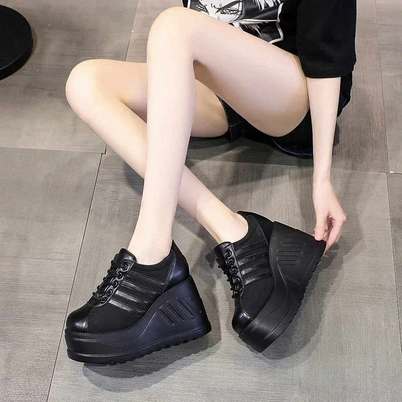 New Brand Punk Street Fashion Gothic Style Girls Cosplay Platform 10CM High Heels Sneakers Wedges Shoes Woman Pumps Big Size 42