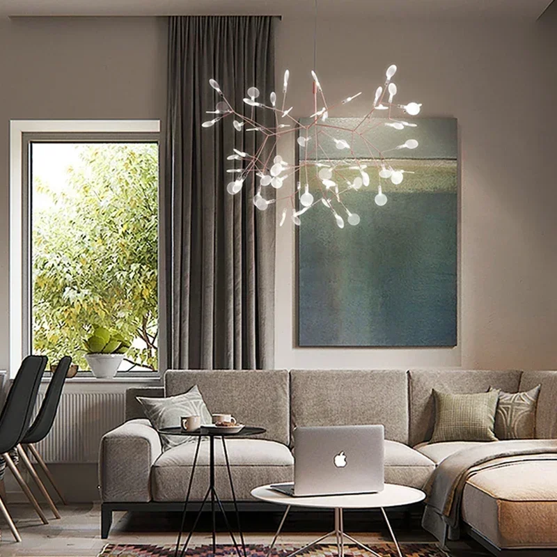 SANDYHA Modern Luxury Firefly Chandelier Branch Design Iron Work Pendant Light Led Lamps for Living Room Dinning Indoor Lighting