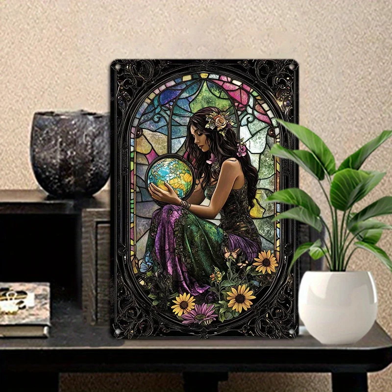 8x12inch, Aluminum Tin Sign, Little Fairy with Earth, Artistic Wall Decor, Home, Restaurant, Metal Craft, Artist Drawing Set
