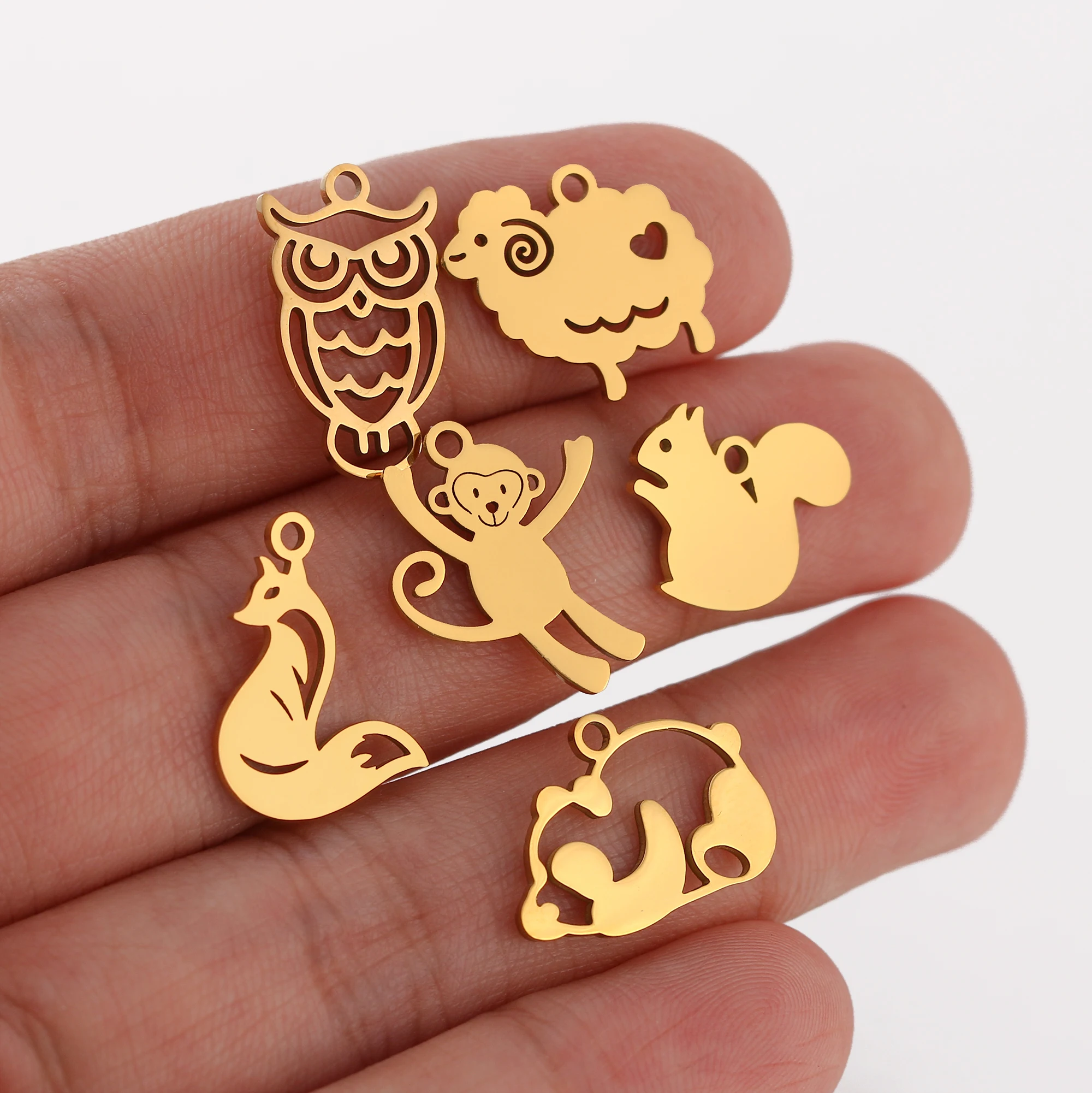 5 teil/los Nette Panda/Eichhörnchen/Fuchs/Affe/Giraffe/Eule Charms Tier Anhänger DIY Handgemachte Halskette Armband ohrringe Schmuck Machen – Detail 4