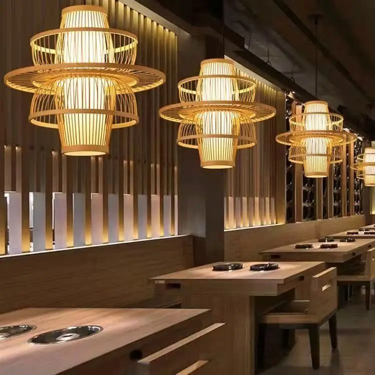 

New Chinese Style Bamboo Woven Pendant Lamp Zen Japanese Lantern for Restaurant Hotel Hot Pot Shop