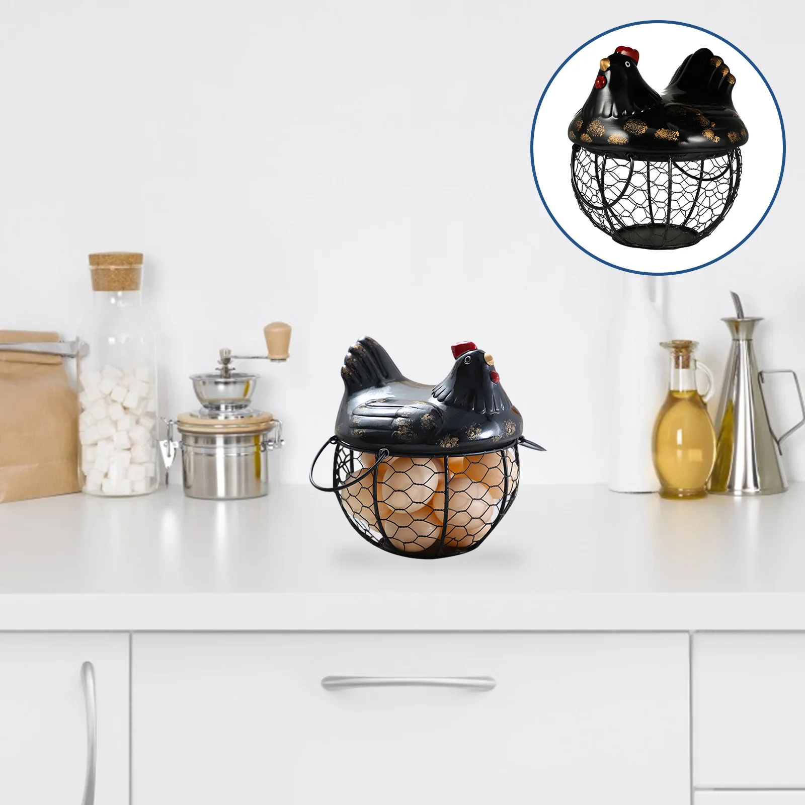 

Storage Baskets Egg Holder Countertop Container Kitchen Chicken Shaped Bin Organizer for Fresh Eggs