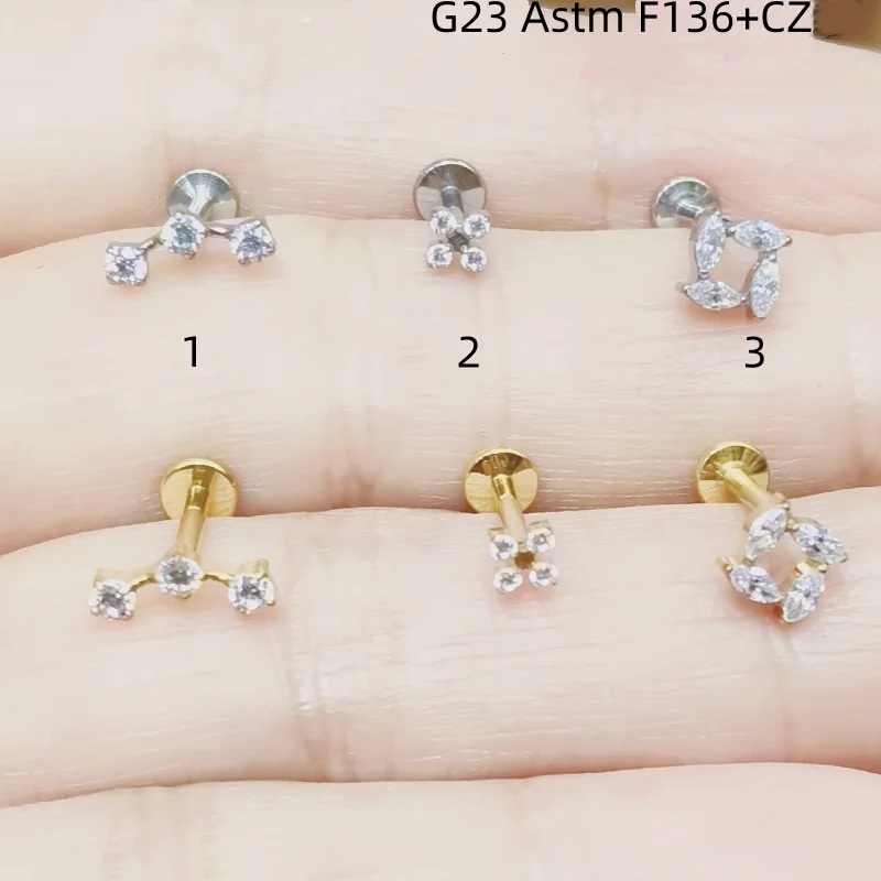 10pcs Body Jewelry G23 Titanium CZ Lip Labret Bar Ear Helix Tragus Rook Barbells Stud Piercing Jewelry New