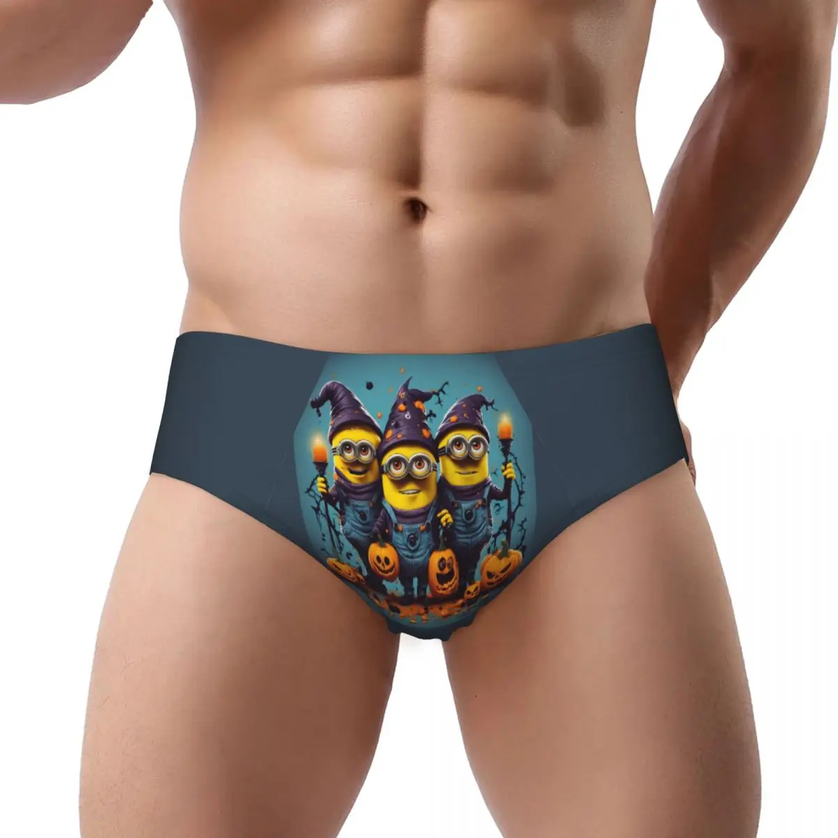 Custom Happy Halloween Minions Cartoon Briefs Underwear Mens Comfortable Stretch Underpants