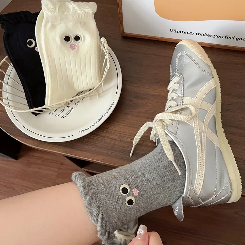1/4pairs Women Creative Ear Socks Cotton Elastic Female Japanese Fashion Solid Color Funny Ear Lolita Cute Black White Socks image 4