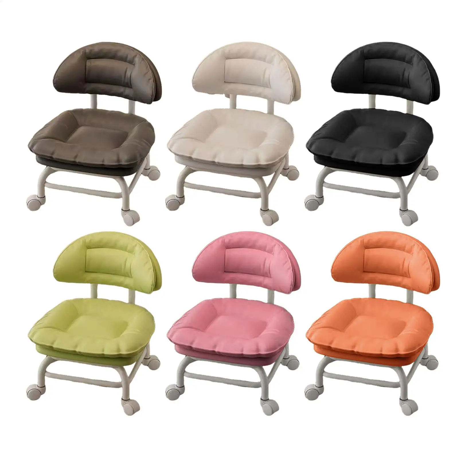 Rolling Low Stool with Backrest Swivel Chair with 360 Silent Casters Rolling Low Stool with Padded Seat for Workshop Home Garage