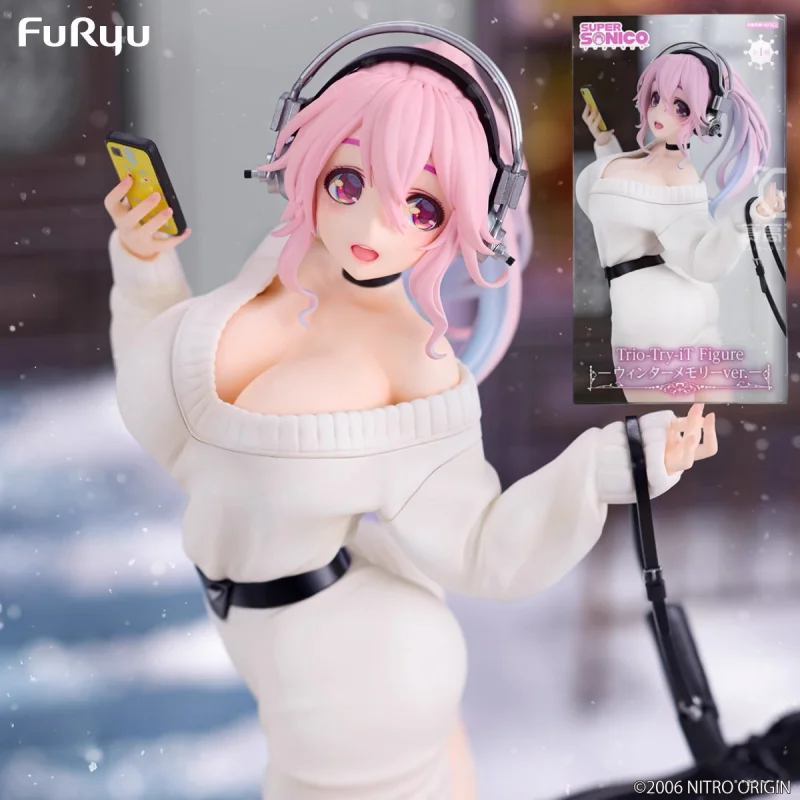 

New Furyu Trio-Try-It Super Sonico Winter Memories Figure Cute Anime Display Sweater Statue Collectible Desktop Decoration Model