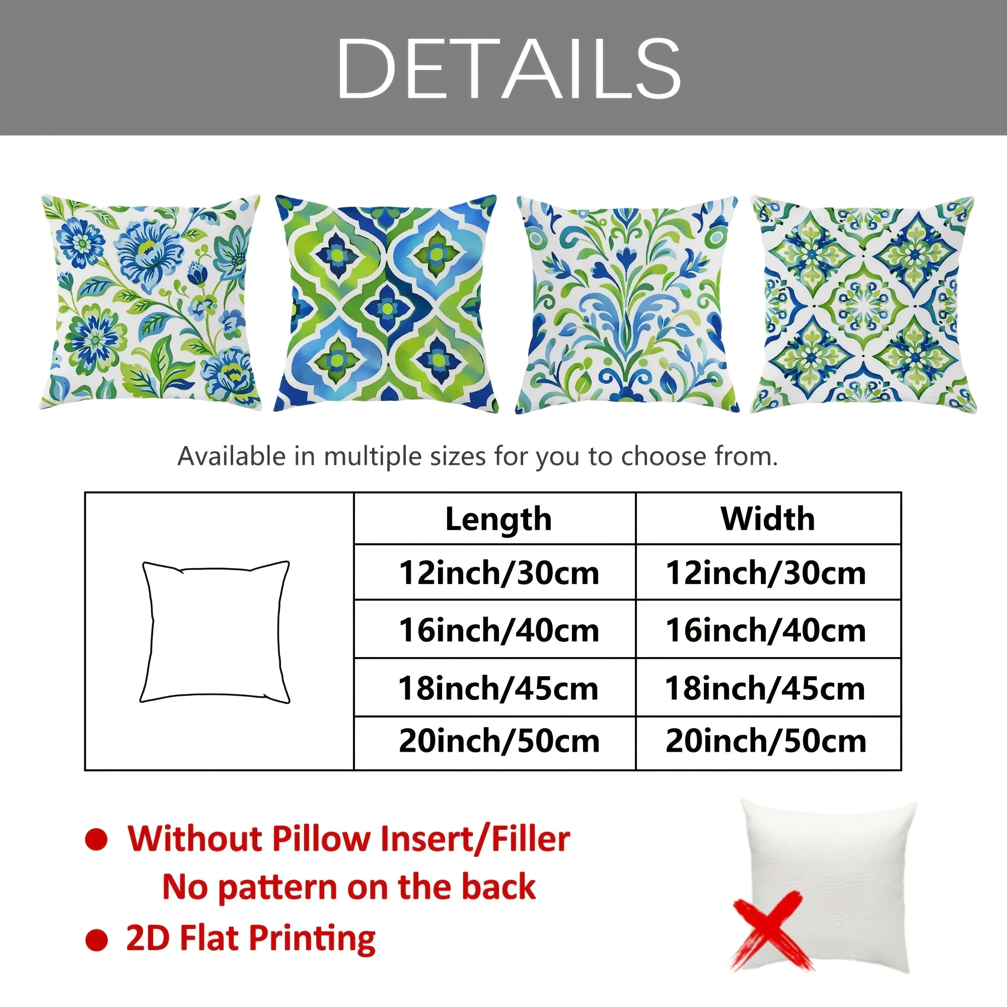 Blue Green Floral Geometric Throw Pillow Covers Set 4pcs Cushion Case Home Decor Print 45x45cm Living Room Bedding Decor Accent