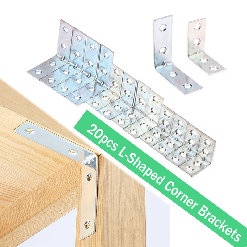 

20 шт. L-образная угловая скоба 90 ° Угловые кронштейны Железные опоры для полки для шкафа/книжной полки/деревообработки значительно 2025Elarla