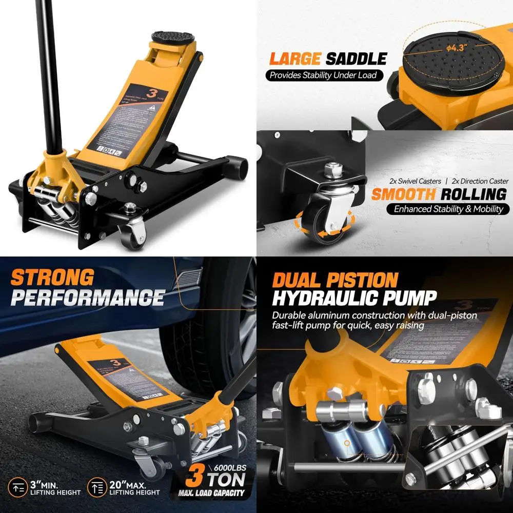 

Heavy Duty 3 Ton Low Profile Floor Jack with Dual Pistons for Quick Lift and Hydraulic Racing Car Lifts