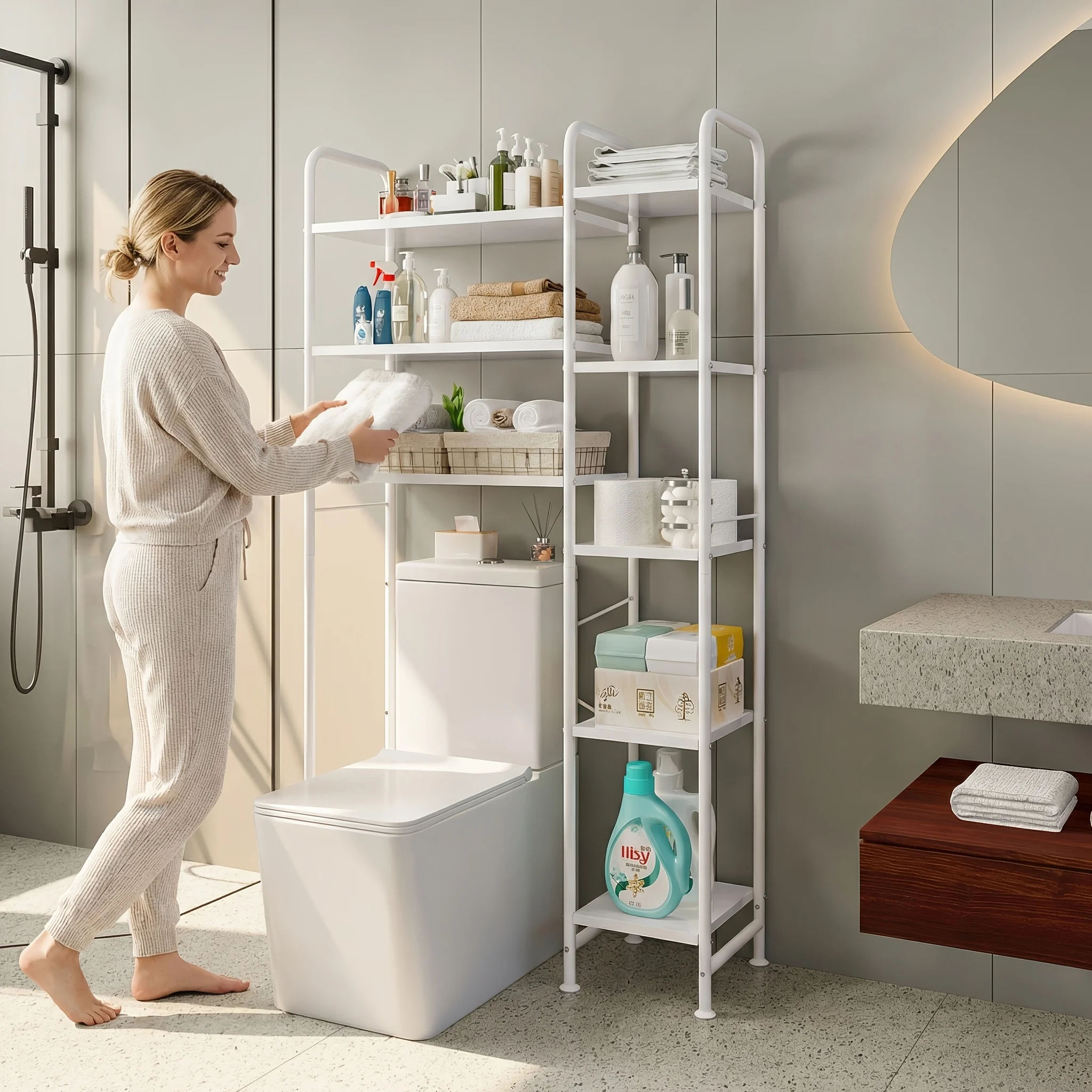 

Freestanding Over The Toilet Storage Shelf | Space-Saving Multifunctional Rack in, Artificial Board Material, Casual Style by SUOERNUO