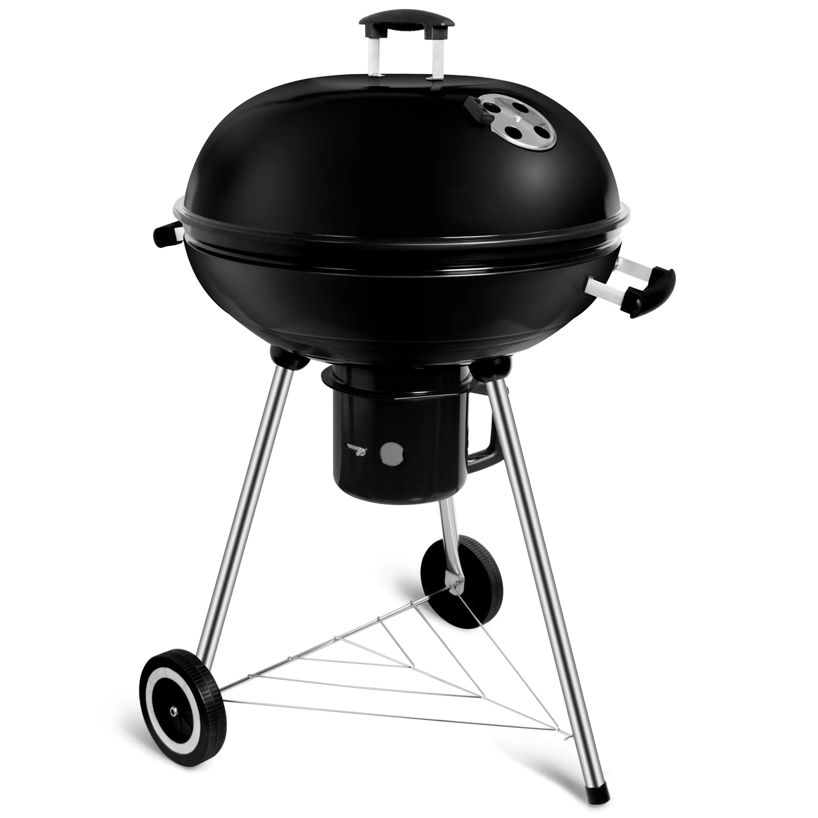 Holzkohle-Kugelgrill mit Deckel, Rundgrill Durchmesser 57 cm, Holzkohlegrillwagen mit Rädern, BBQ
