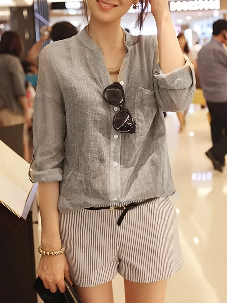 Elegant Feminine Shirts Cotton Linen Large Size Loose Blouses Fashion Woman Vintage Blouses  Korean Style Clothes