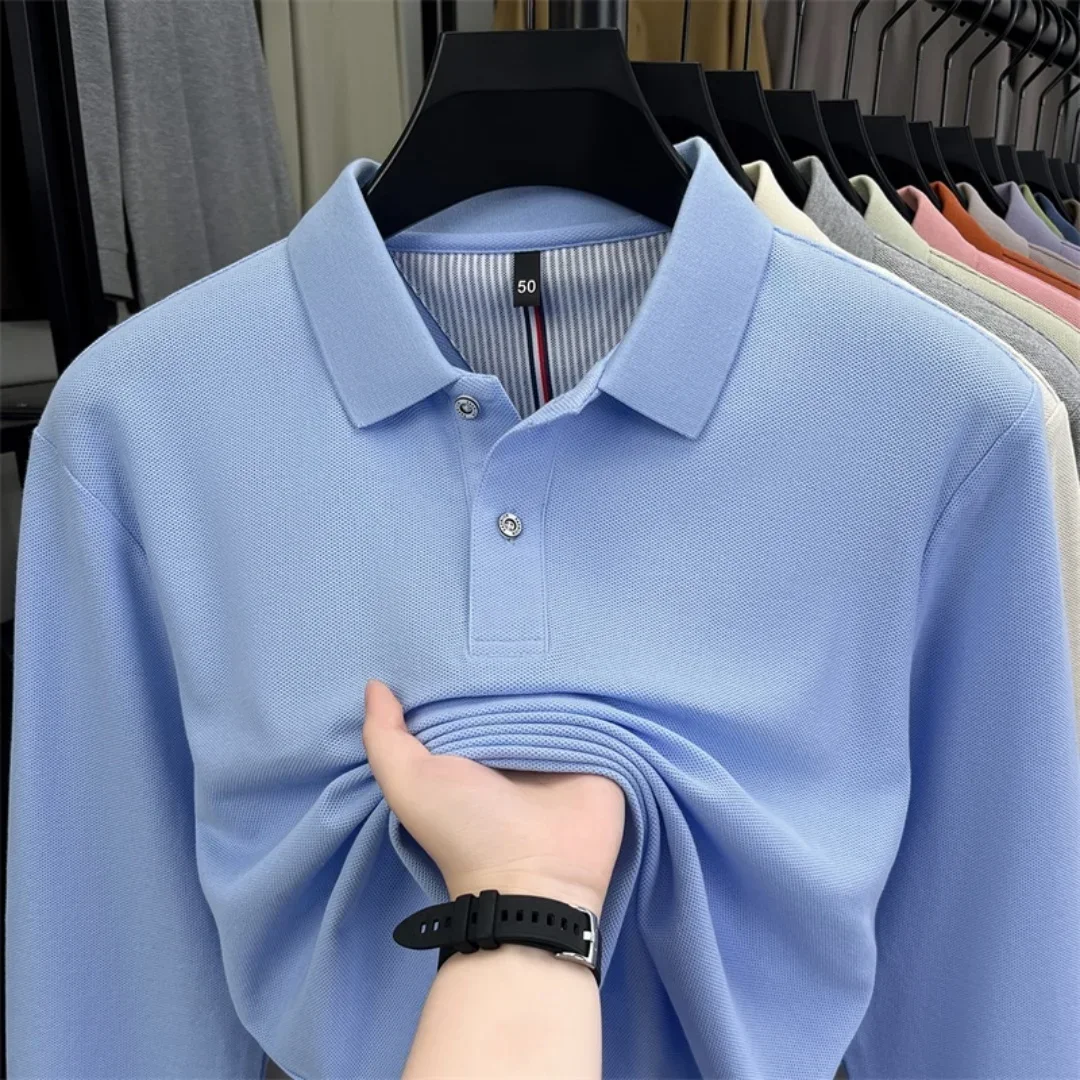 100 % reine Baumwolle, hochwertige Marke, Herren-Polohemd mit langen Ärmeln, Herbst-/Winterkollektion, modisches, luxuriöses Golfoberteil mit Stickerei, lässiges T-Shirt. – Detail 15