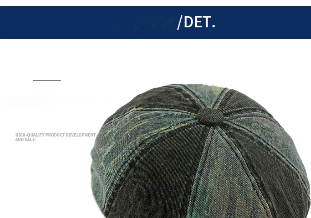 HT4789 Herren- und Damen-Baskenmützen, Neue Gewaschene Baumwoll-Flatcap, Unisex Achteckige Baskenmütze für Frühling, Sommer und Herbst, Patchwork-Baskenmütze – Detail 4
