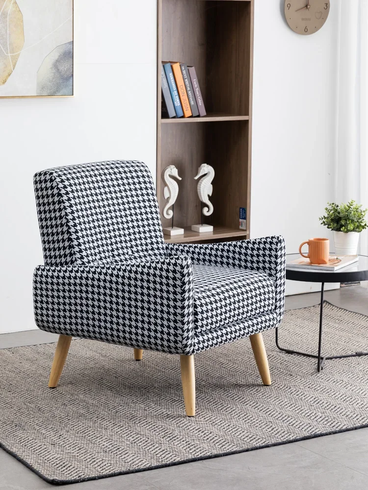 XK  Houndstooth Fabric Single-Seat Sofa Chair Bedroom Living Room Balcony Light Luxury Leisure